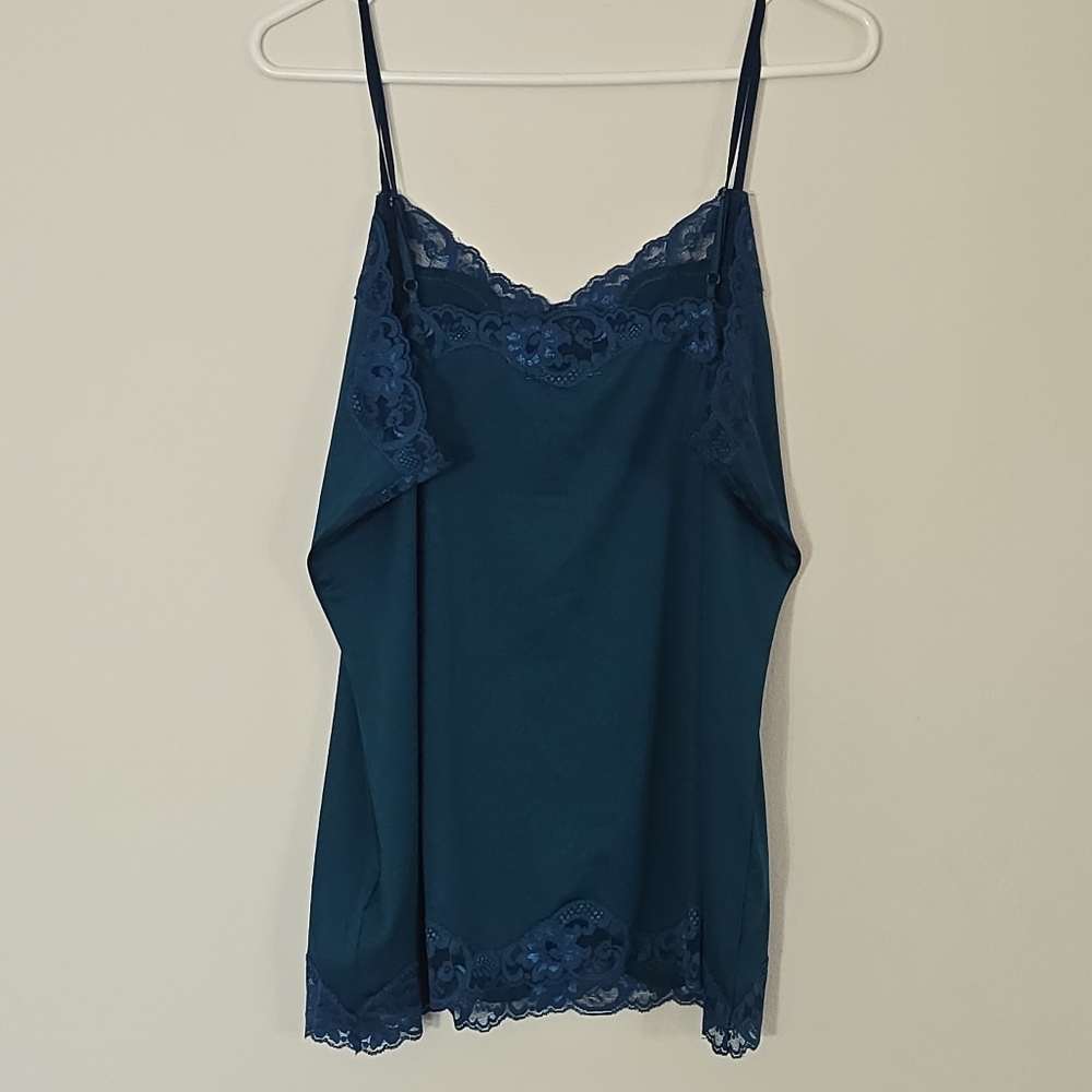 RICKI'S XL Minimalist Teal Lace Tank Top Y2K Layering V-Neck Camisole Basic Chic - Picture 10 of 13